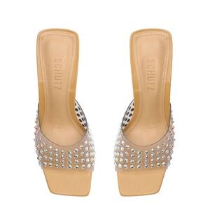 Schutz crystal PVC mule sandal